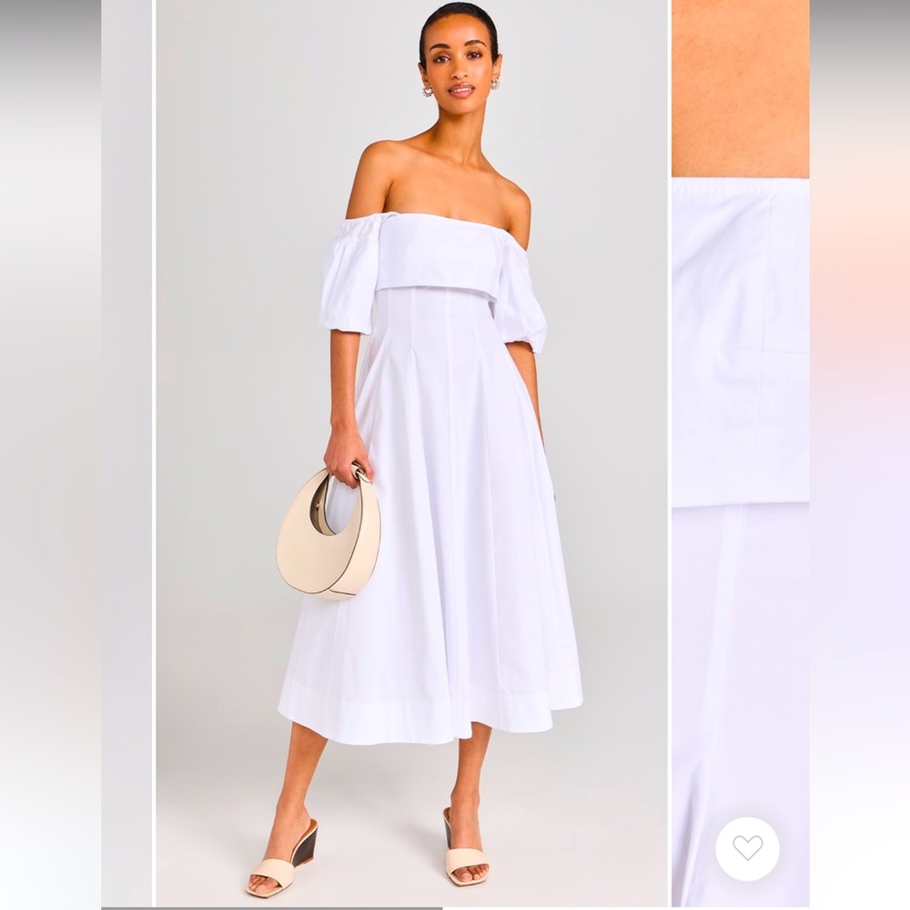 STAUD White Off-Shoulder Midi Dress